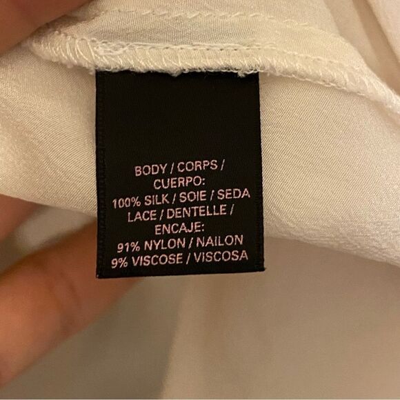 VICTORIA'S SECRET black lace white 100% Silk Button-Down Blouse long sleeve S - Picture 5 of 11